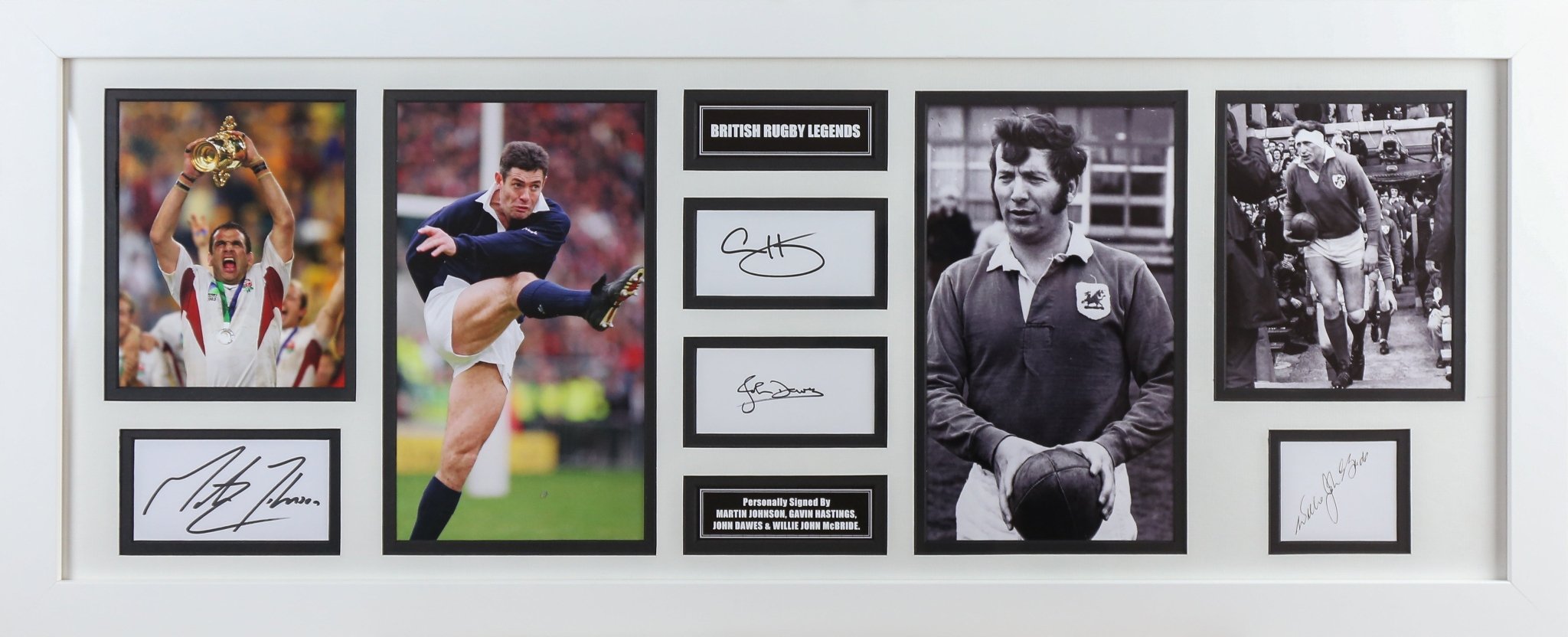 British and Irish Legends 4 Signed White card Framed Display - Memorabilia Framers Shop